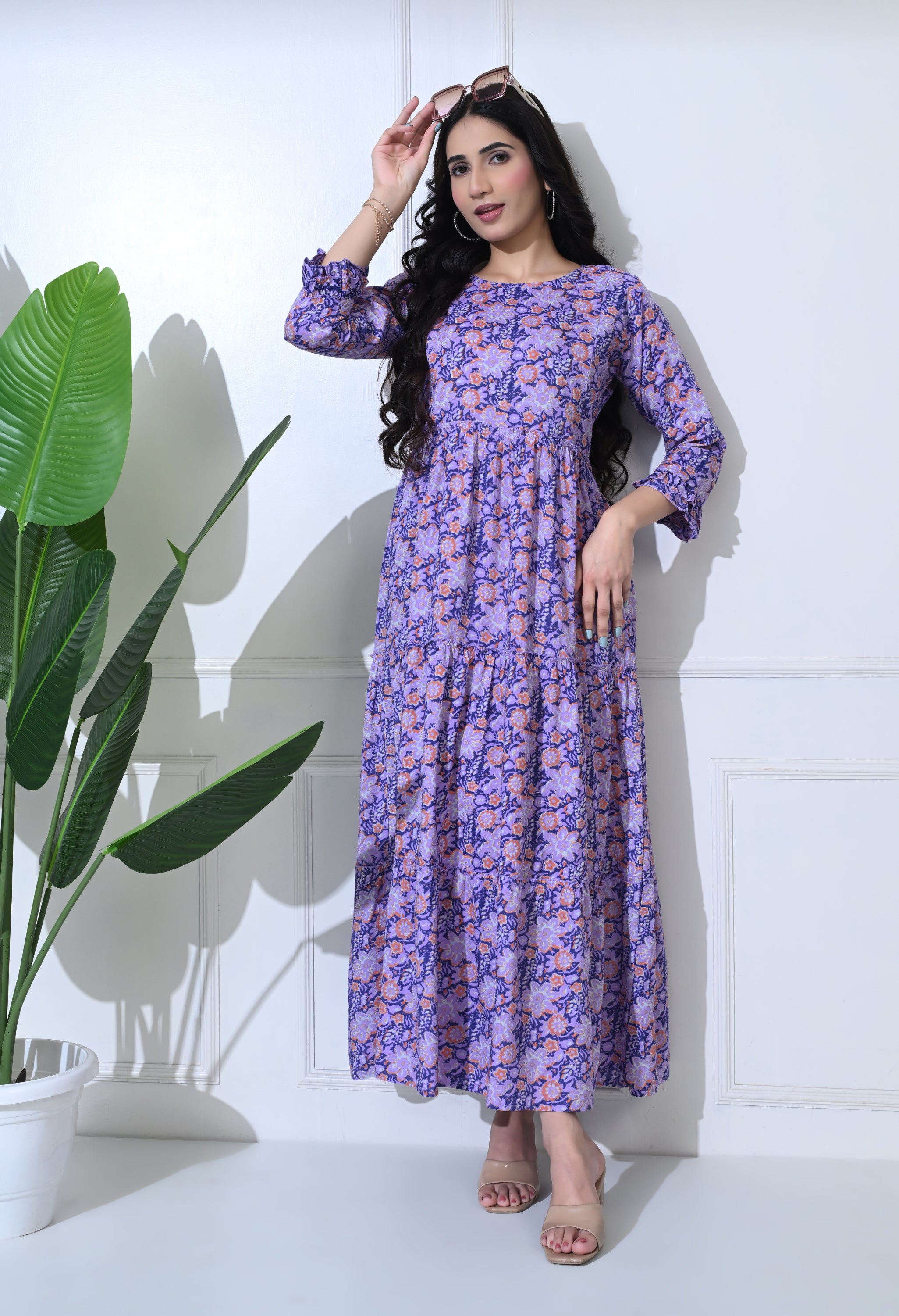 Purple Floral Maternity Gown