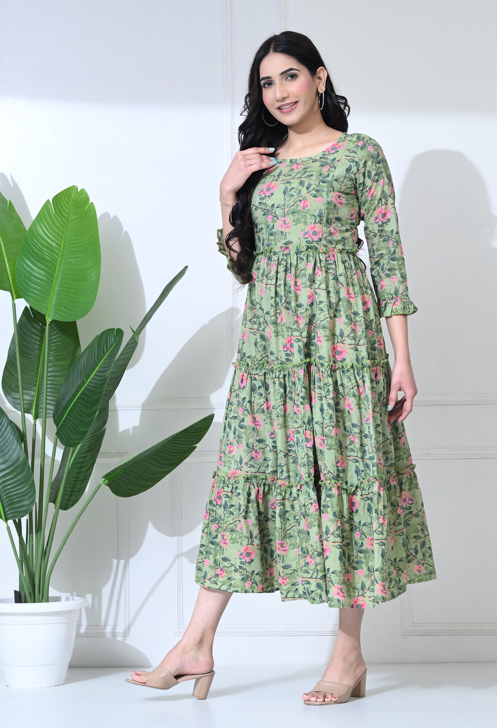 Light Green Floral Print Maternity Wear