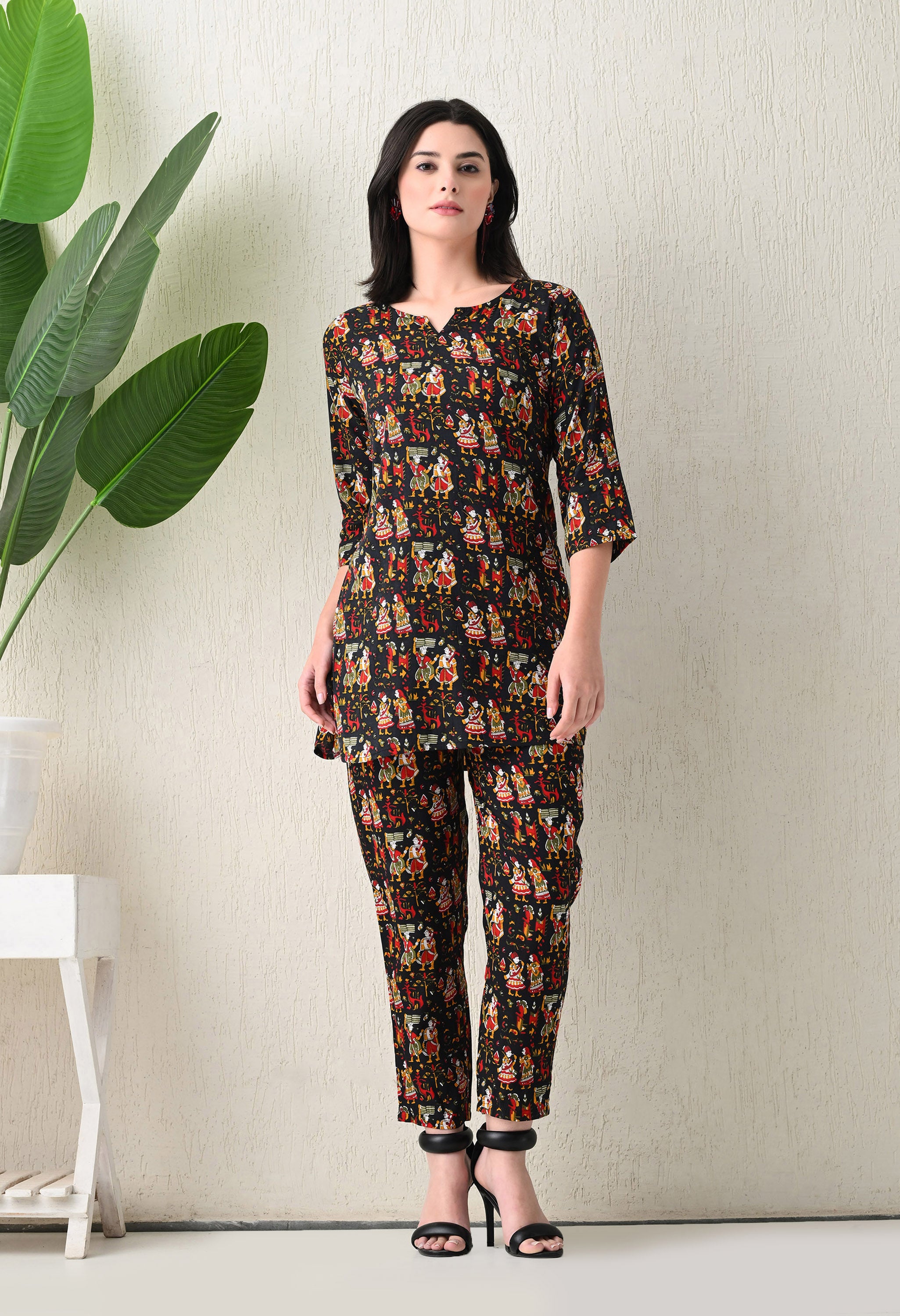 Jaipuri Print Night wear Set Black