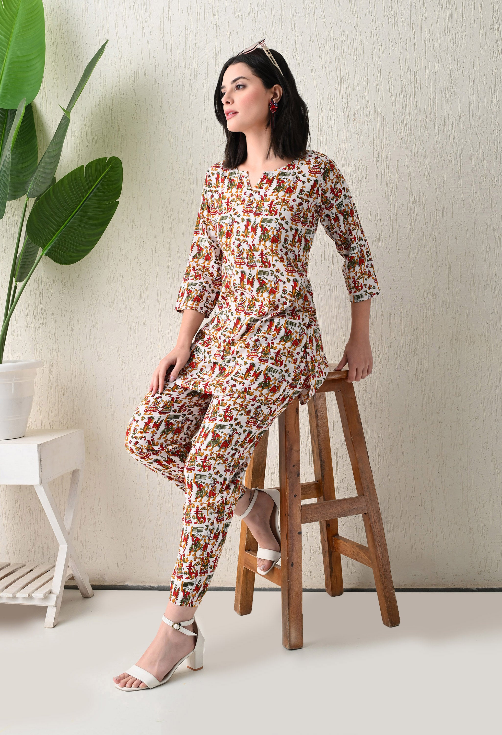 Jaipuri Print Night wear Set White