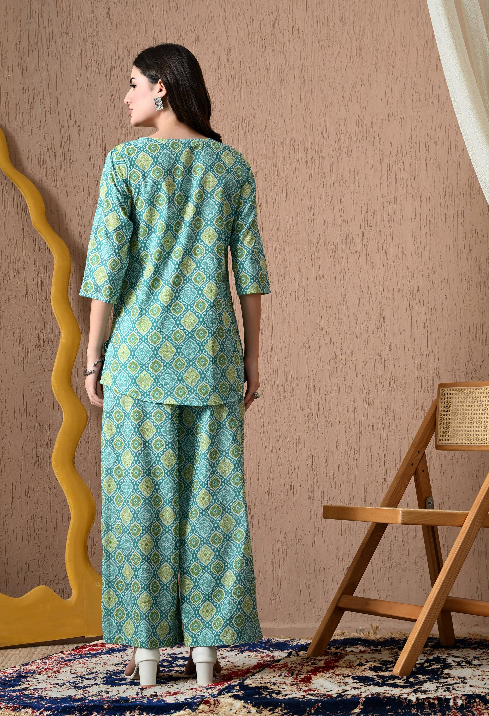 Greenish Blue Cotton Co-ord Set