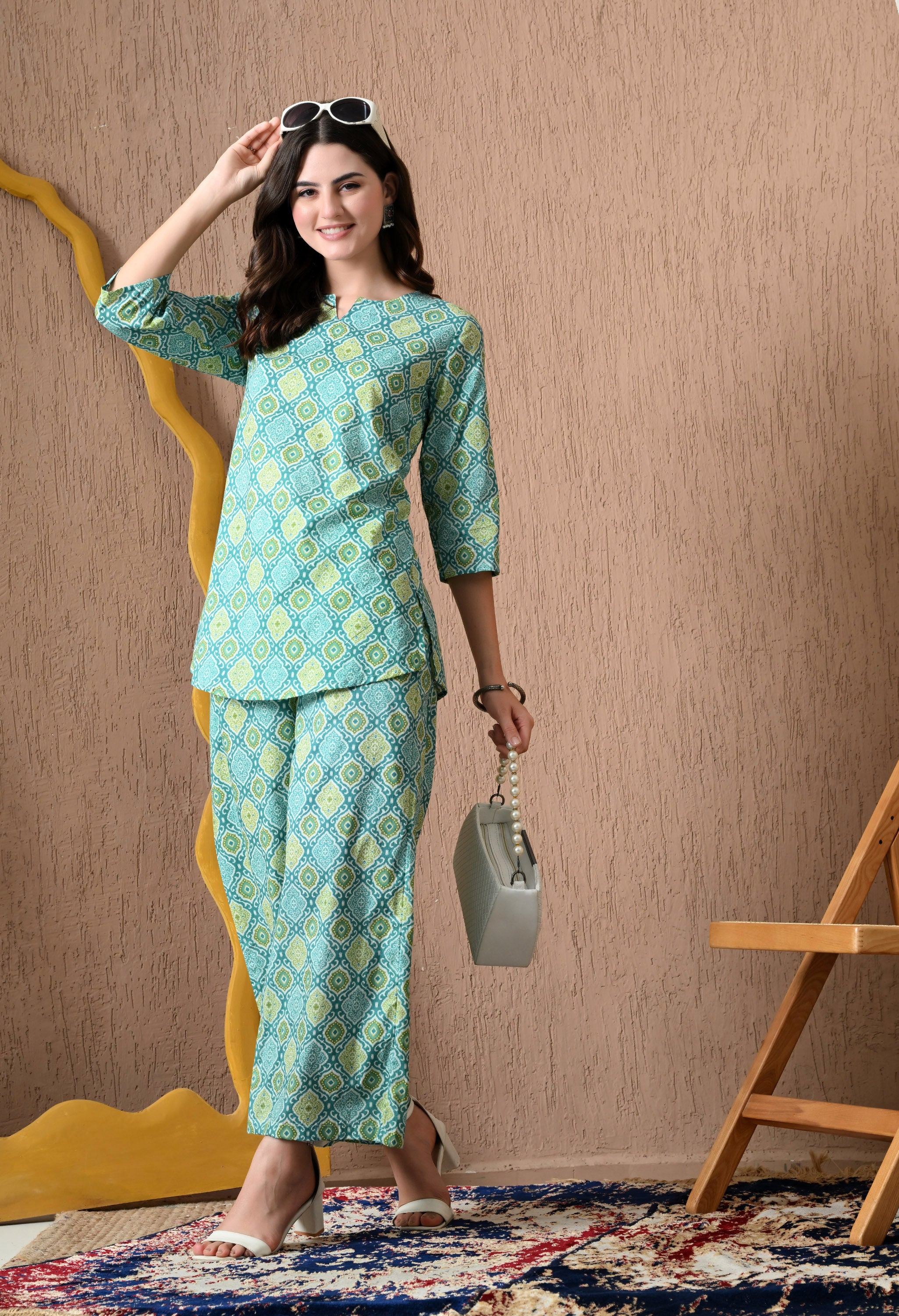 Greenish Blue Cotton Co-ord Set