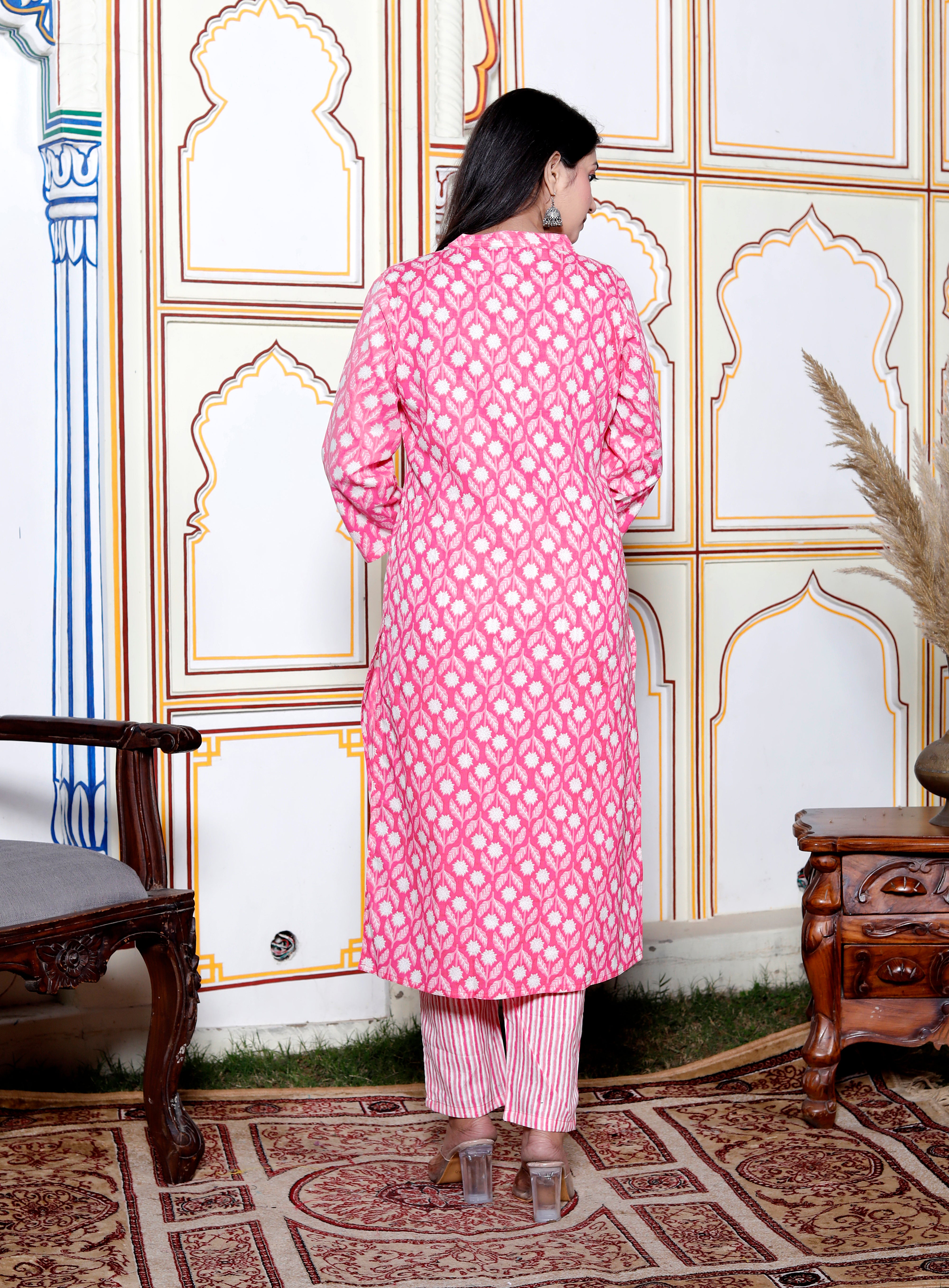 Pink Cotton Kurta with Pajama