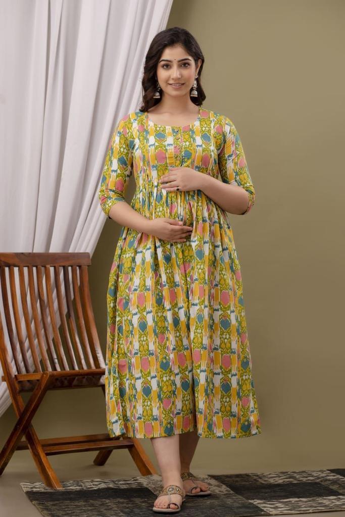 Women's Cotton Feeding Maternity Kurti Yellow SILAKIVA