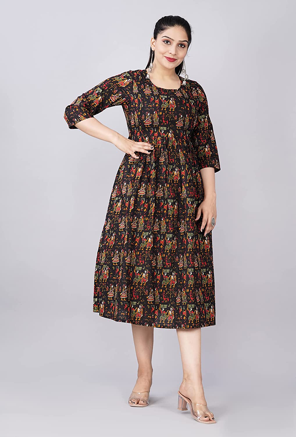 Women's Rayon Feeding Maternity Kurti Black SILAKIVA