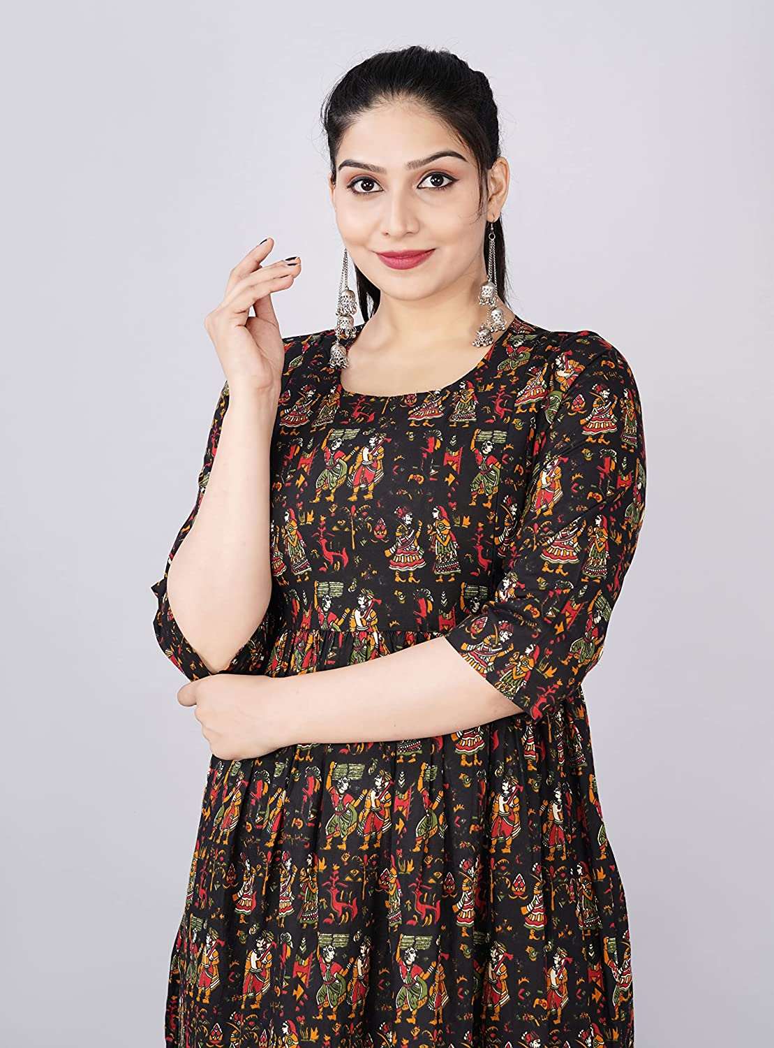 Women's Rayon Feeding Maternity Kurti Black