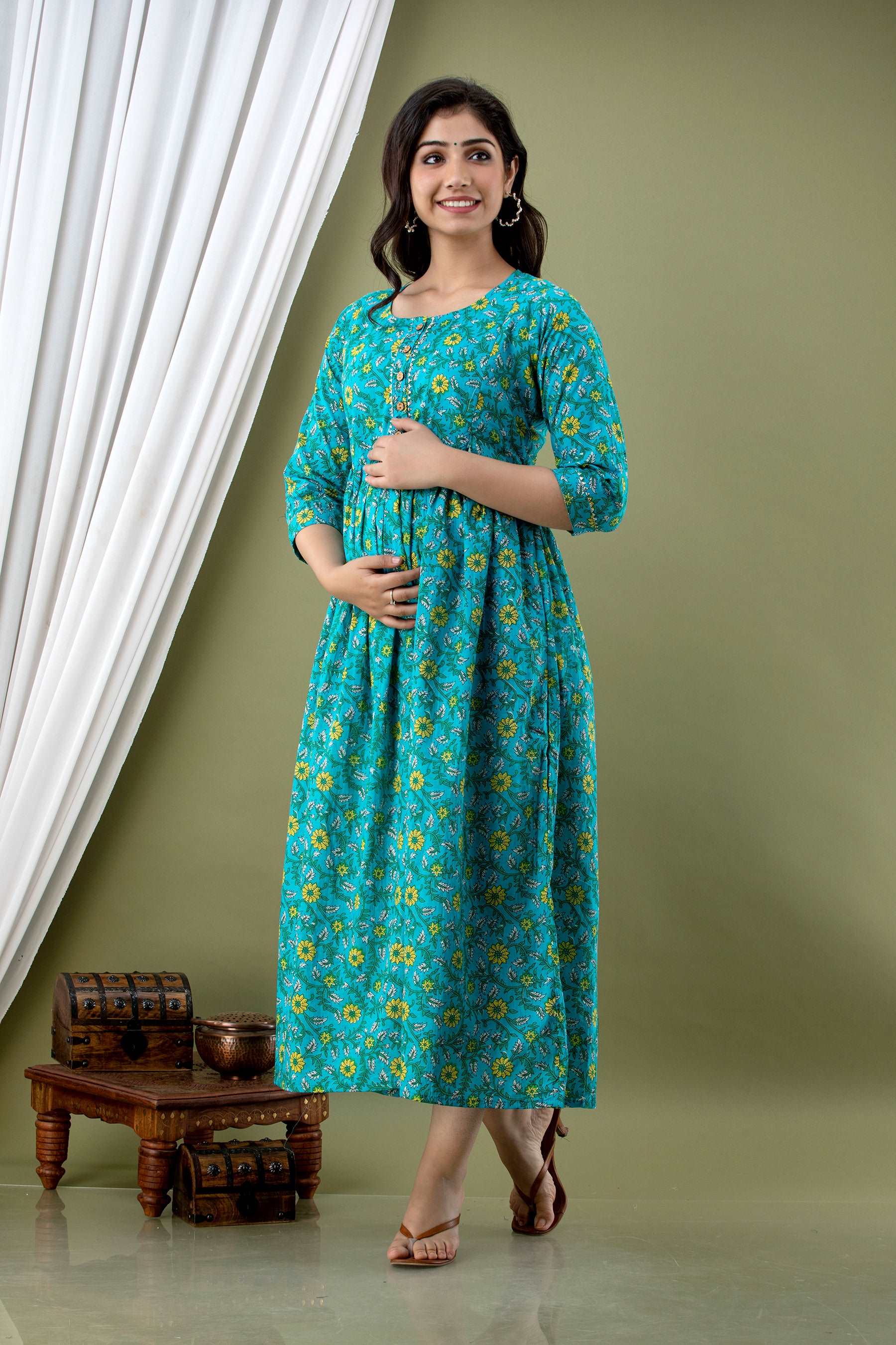 Women's Feeding Maternity Kurti Olive