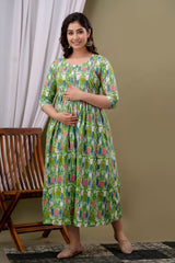 Women's Cotton Feeding Maternity Kurti Parrot Green SILAKIVA