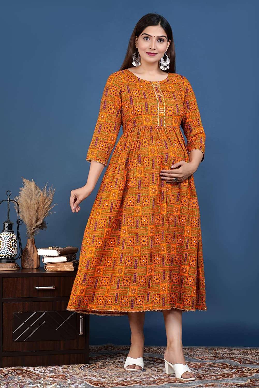 Women's Rayon Feeding Maternity Kurti Orange