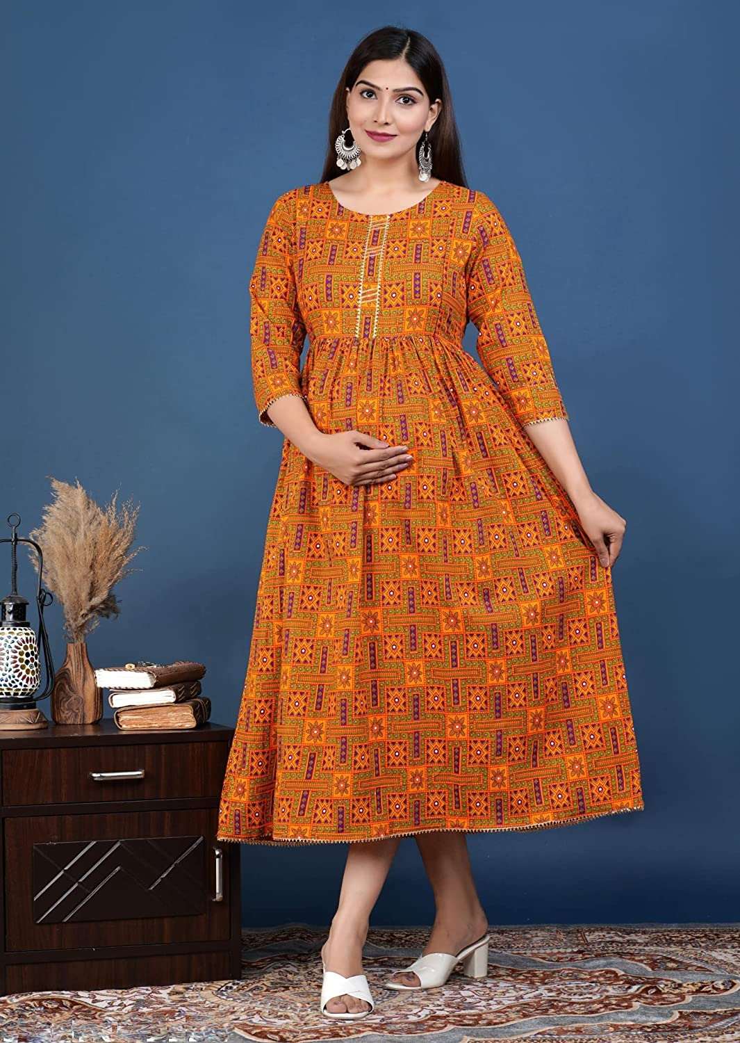 Women's Rayon Feeding Maternity Kurti Orange