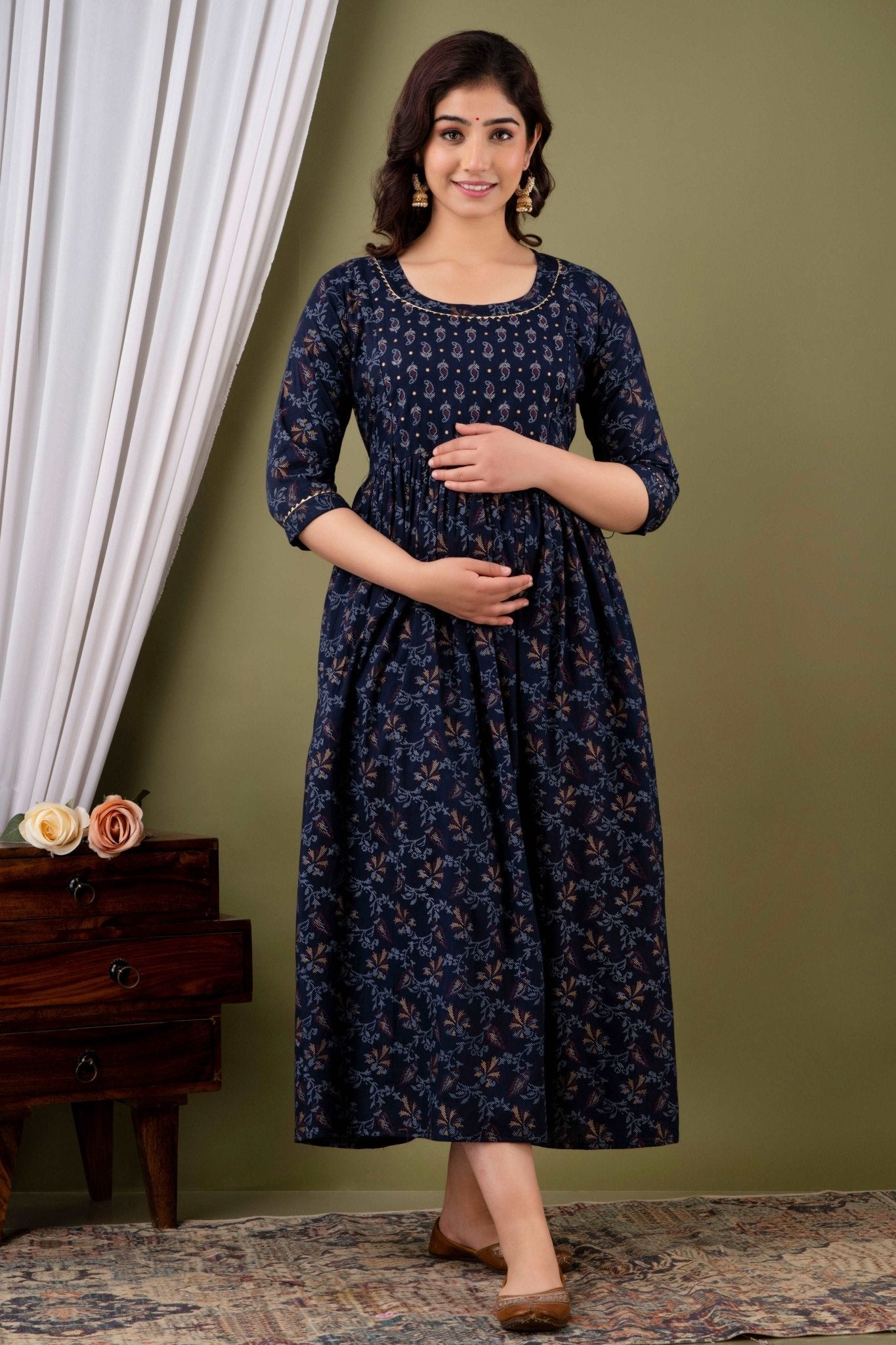 Women's Cotton Feeding Maternity Kurti Blue