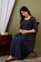 Women's Cotton Feeding Maternity Kurti Blue