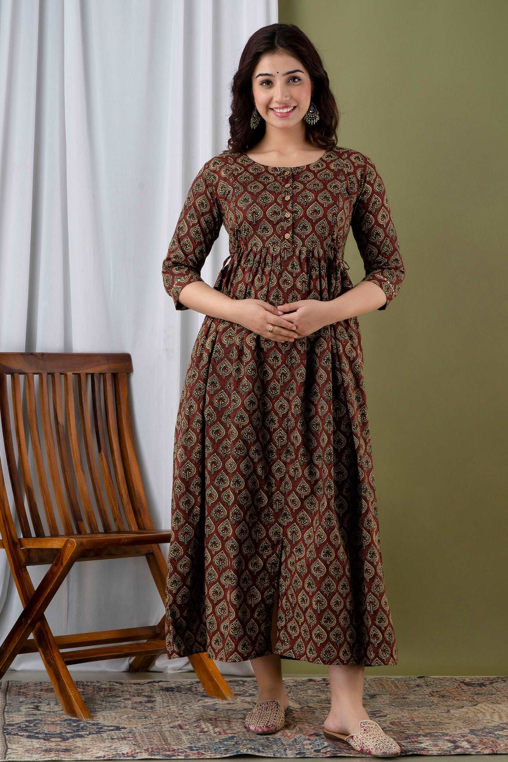 Women's Cotton Feeding Maternity Kurti Brown