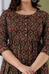 Women's Cotton Feeding Maternity Kurti Brown