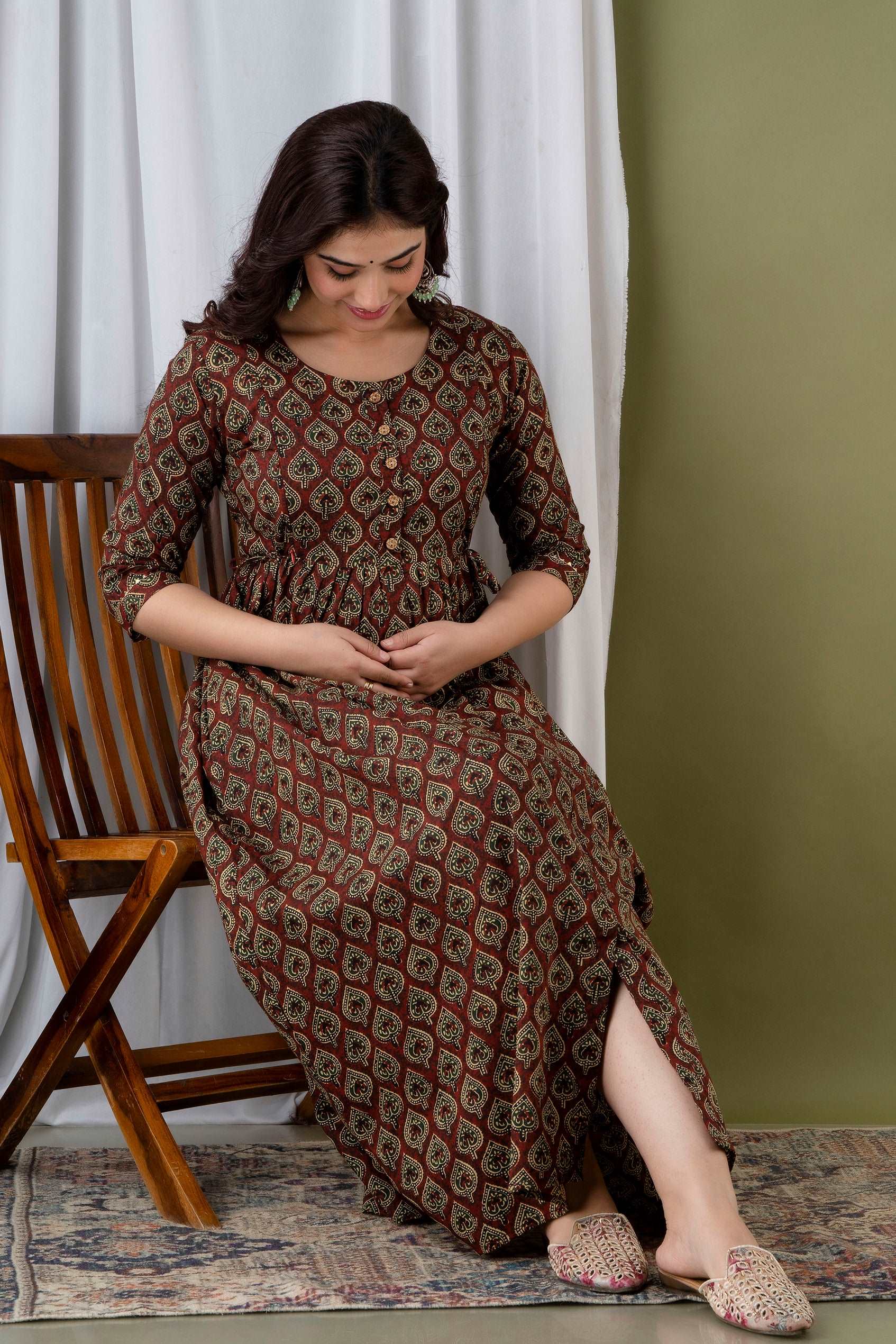 Women's Cotton Feeding Maternity Kurti Brown