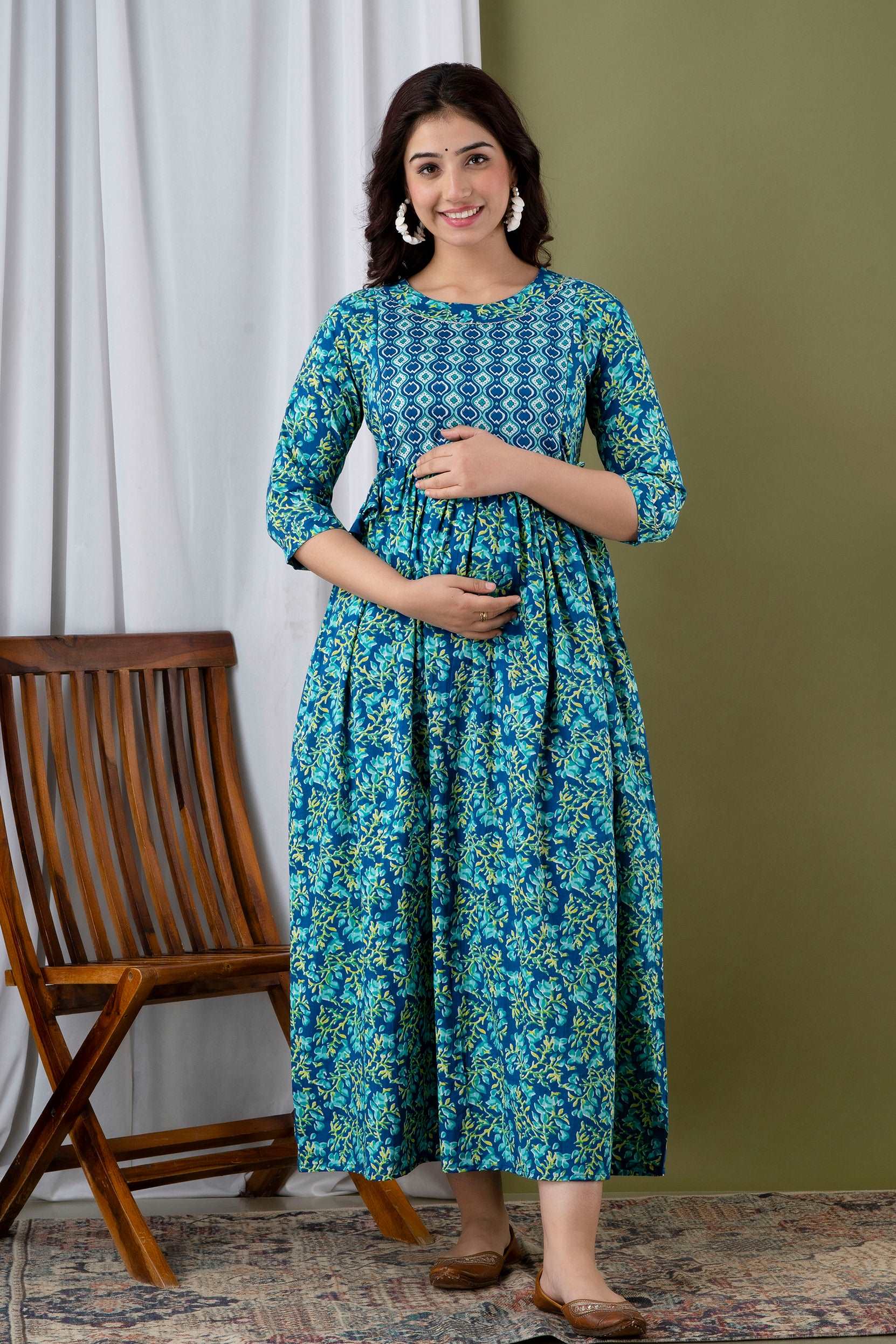 Women's Cotton Feeding Maternity Kurti Sky Blue