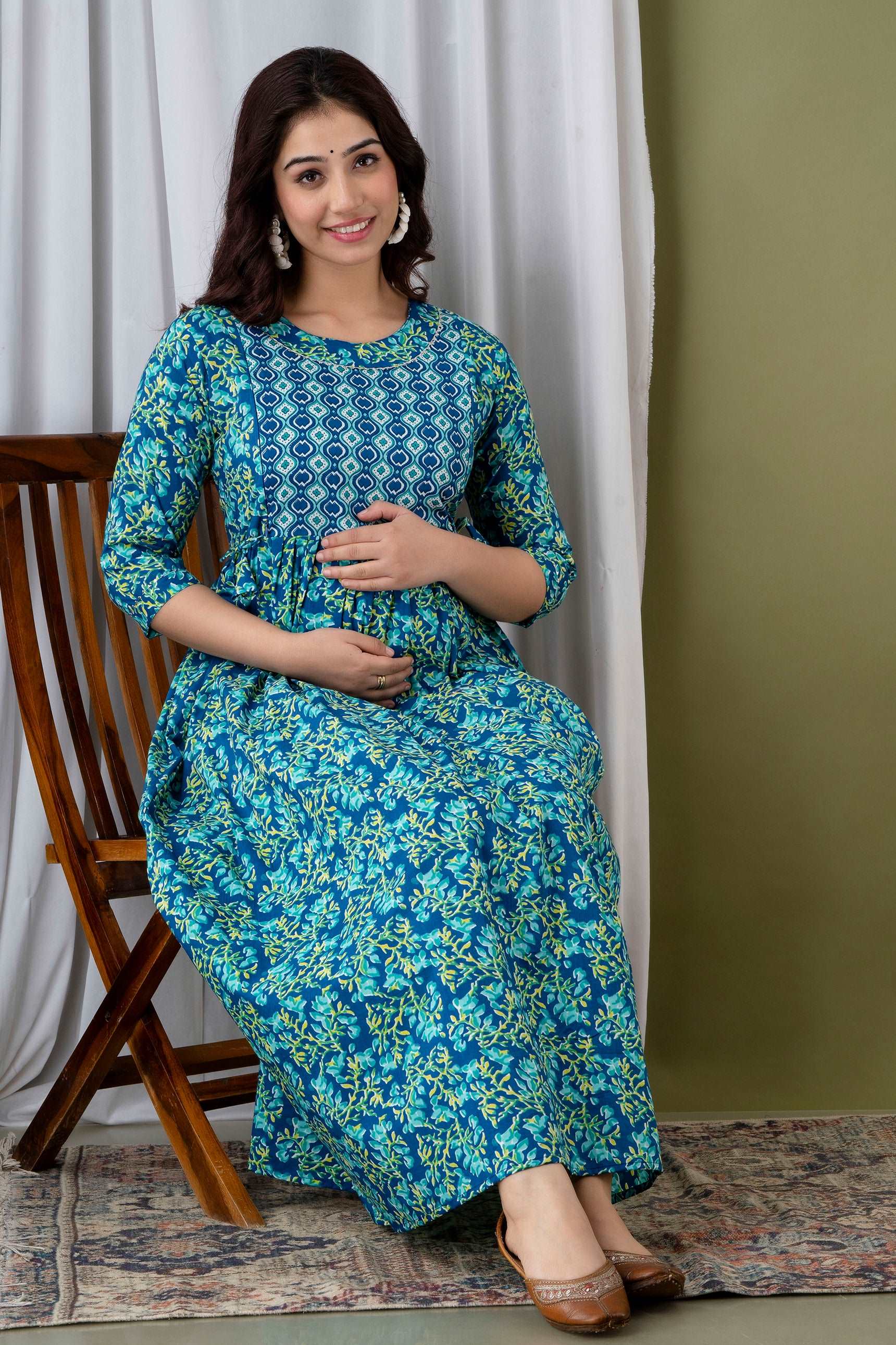 Women's Cotton Feeding Maternity Kurti Sky Blue