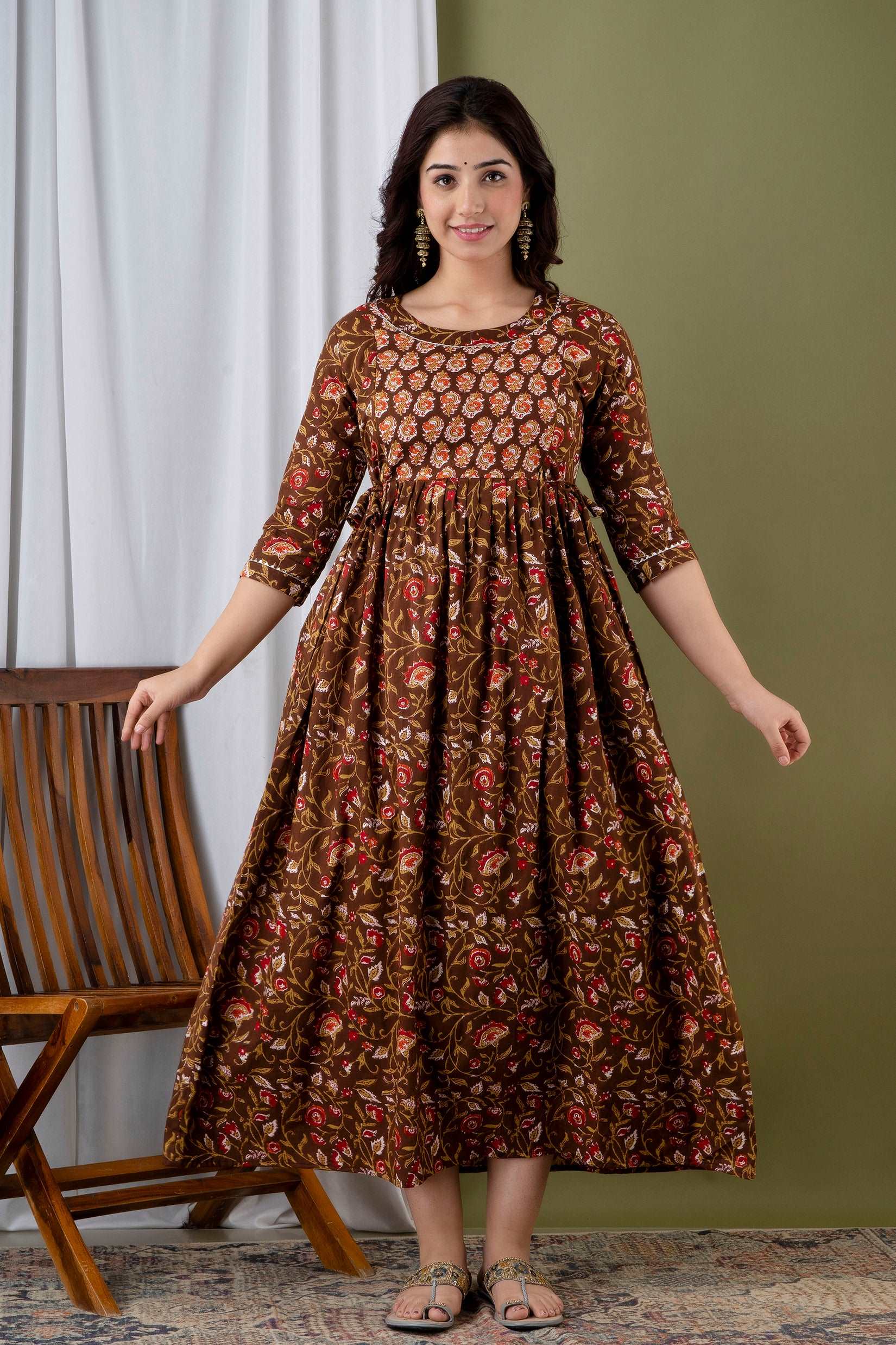 Women's Cotton Feeding Maternity Kurti Brown