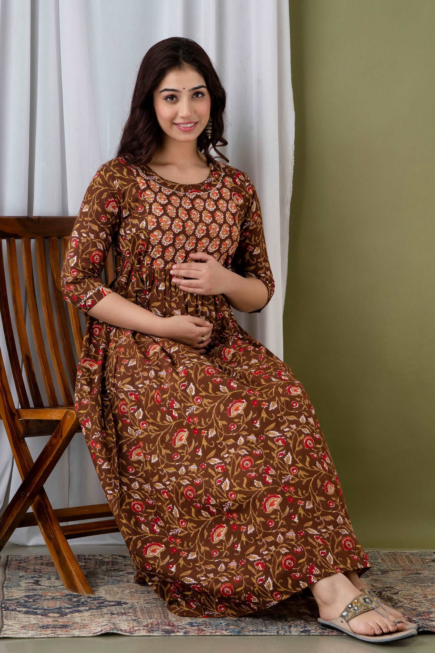 Women's Cotton Feeding Maternity Kurti Brown