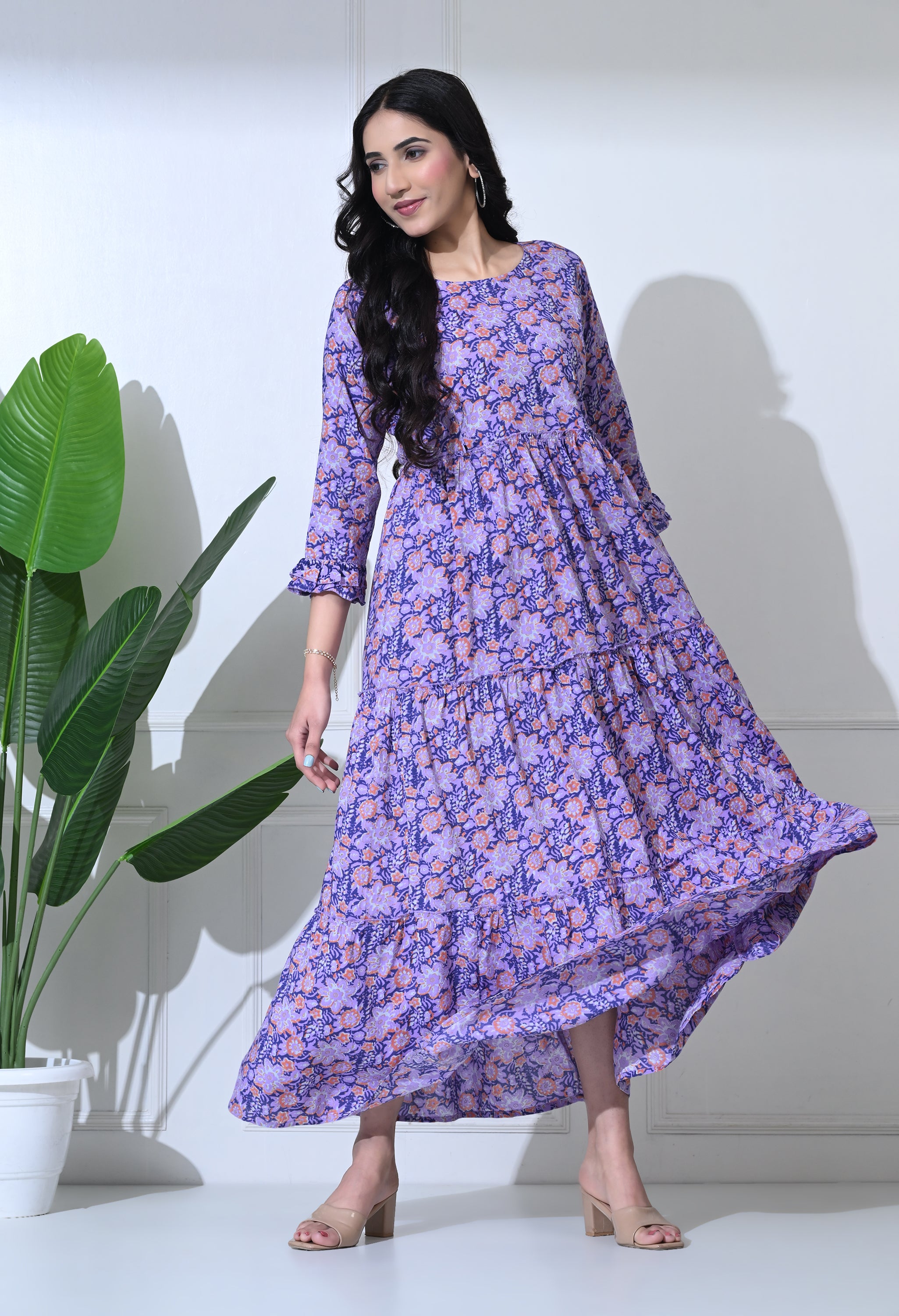Purple Floral Maternity Gown