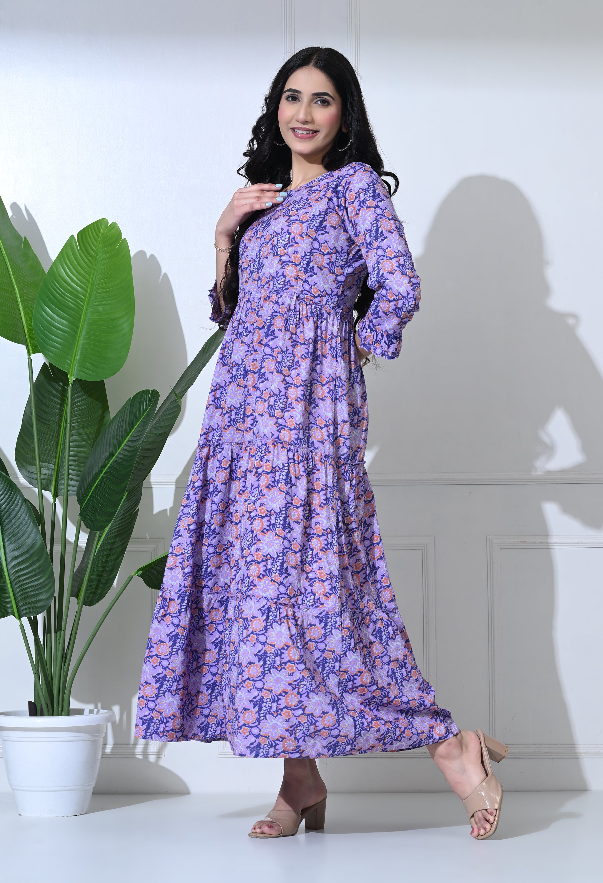 Purple Floral Maternity Gown