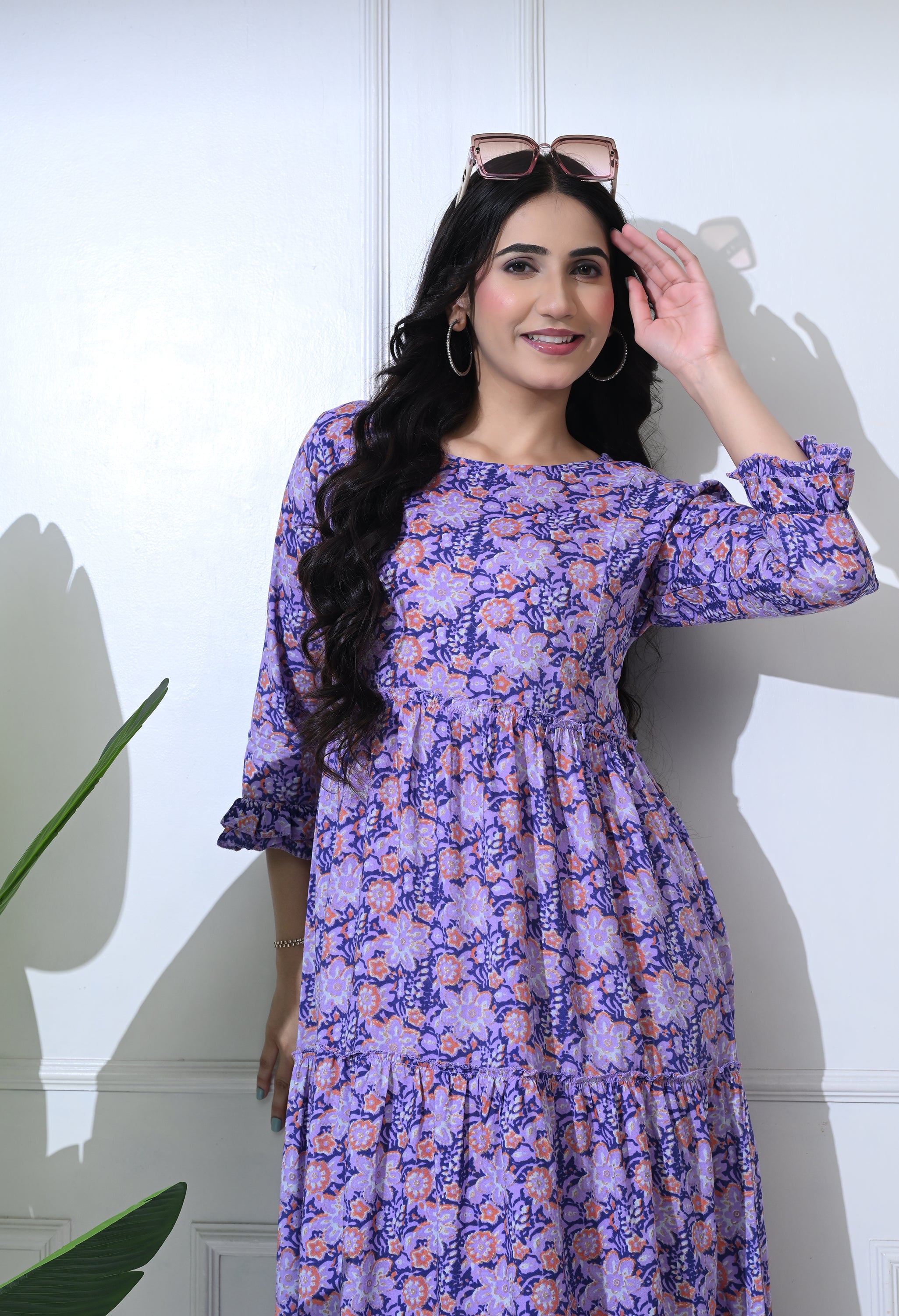 Purple Floral Maternity Gown
