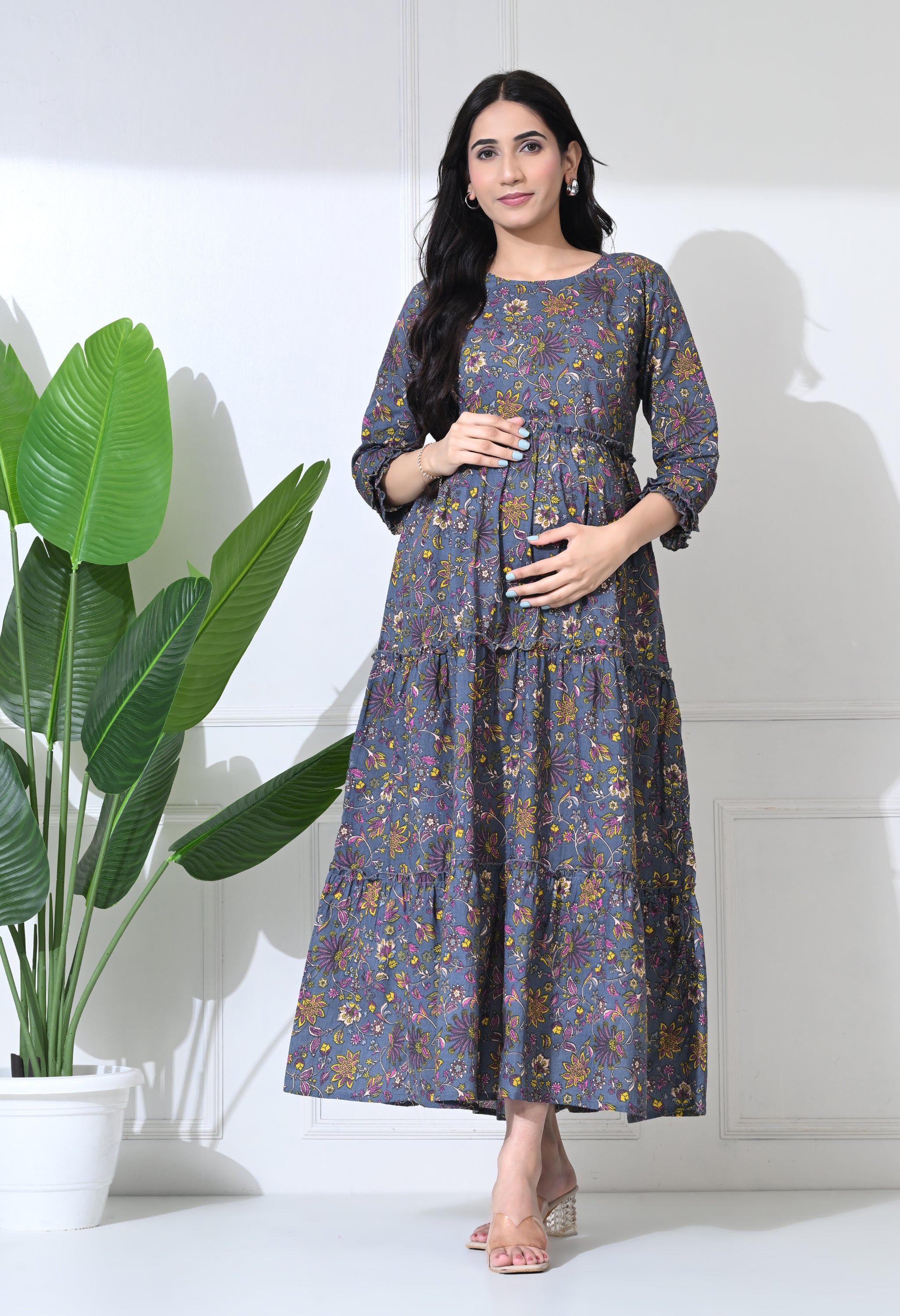 Dark Grey Printed Maternity Wear