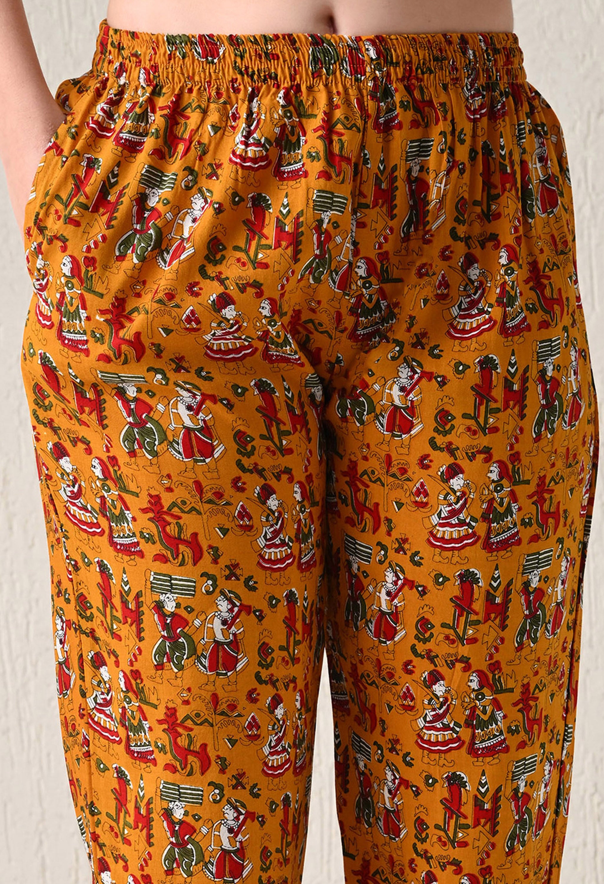 Jaipuri Print Night wear Set Mustard