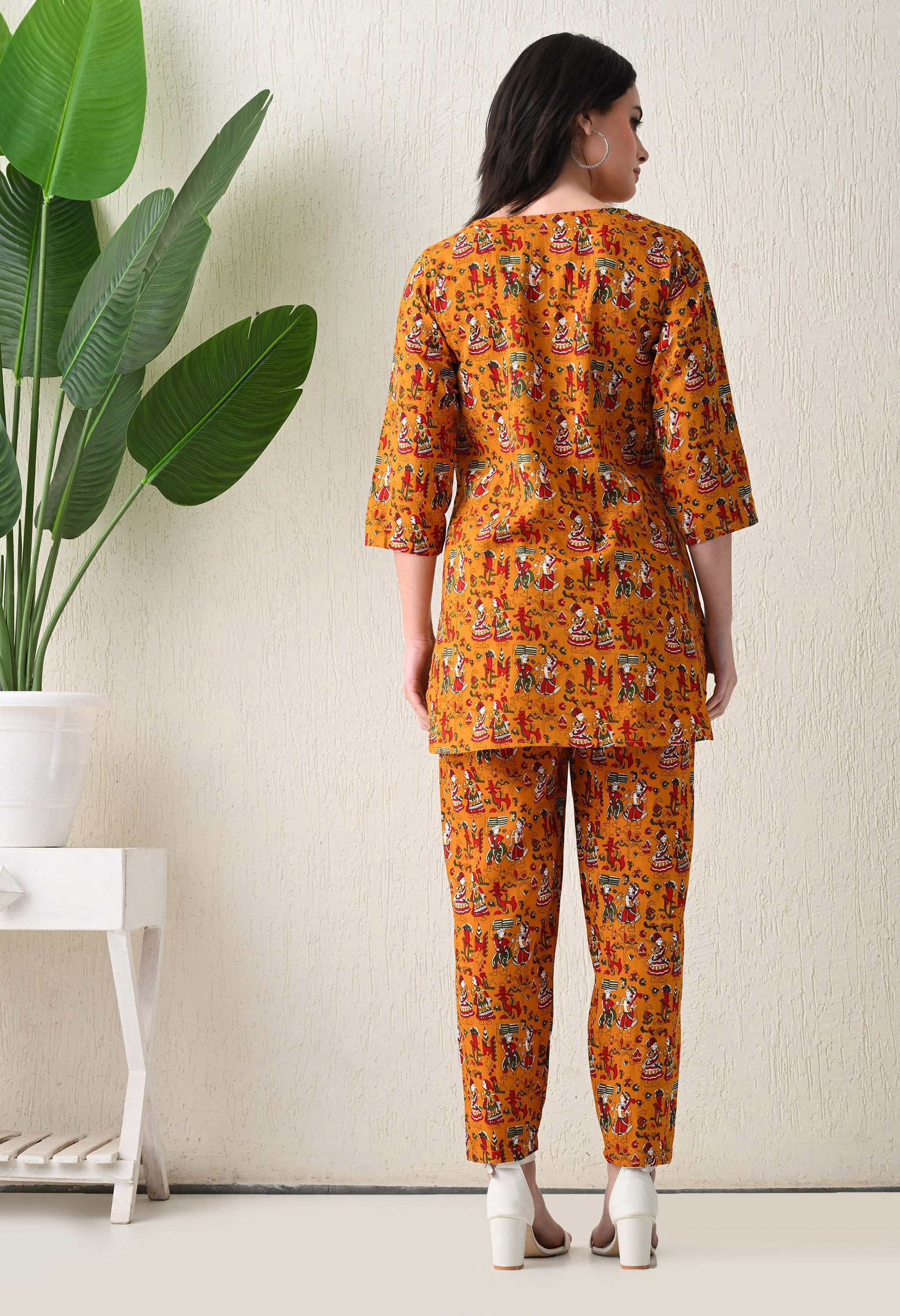 Jaipuri Print Night wear Set Mustard