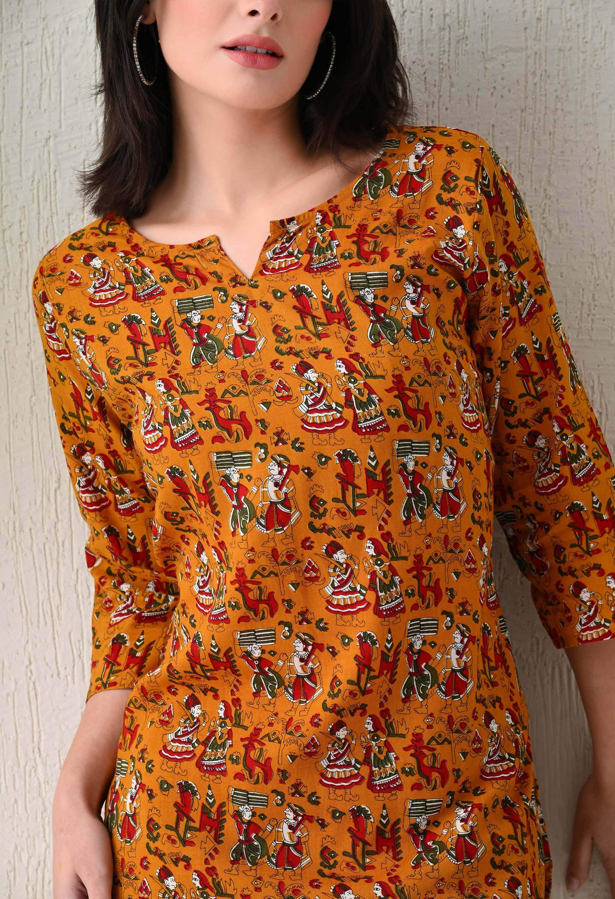 Jaipuri Print Night wear Set Mustard