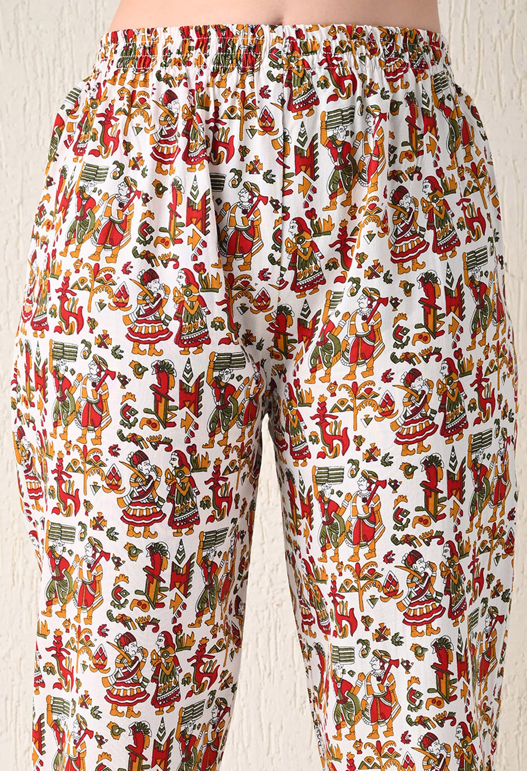 Jaipuri Print Night wear Set White
