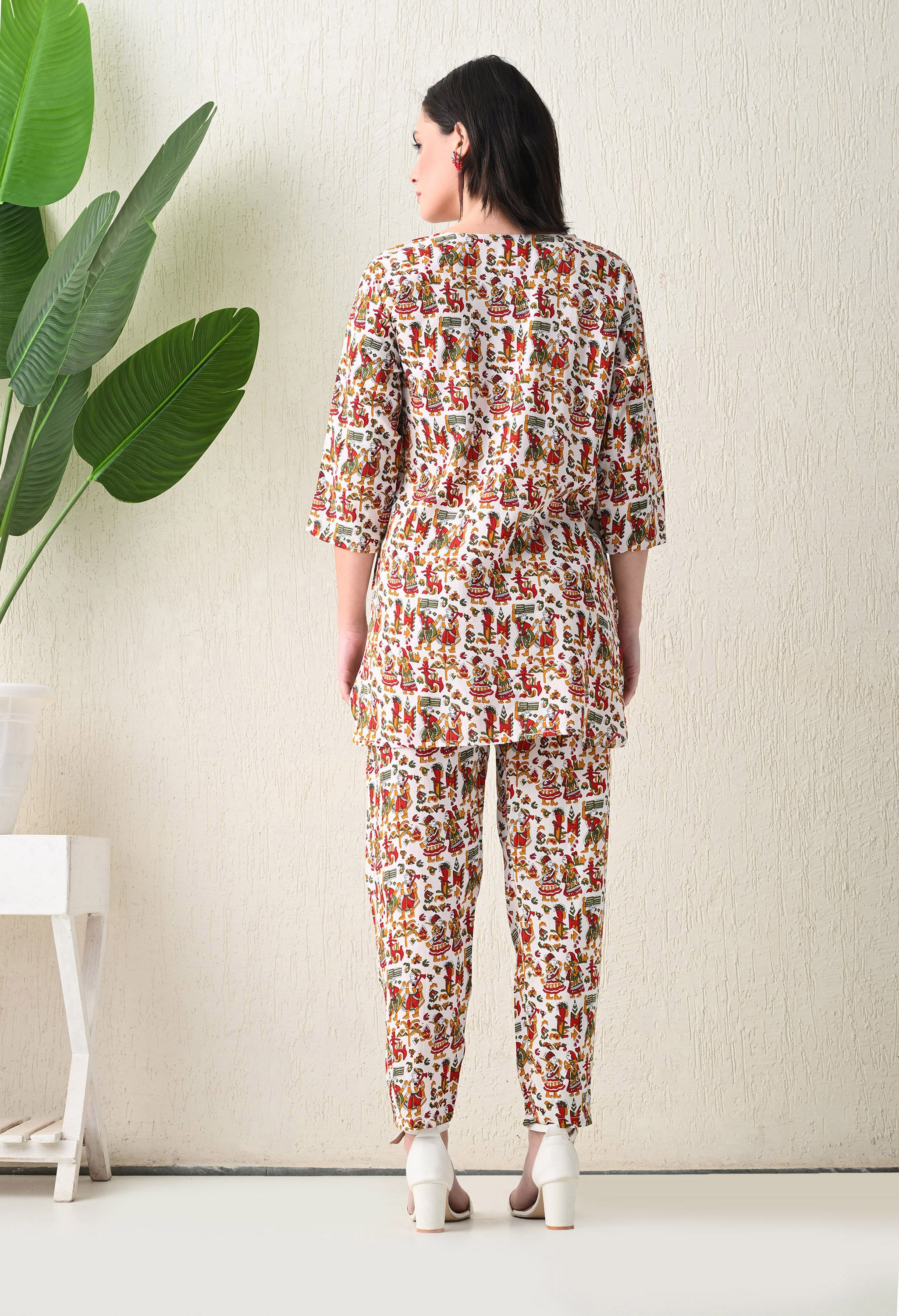 Jaipuri Print Night wear Set White