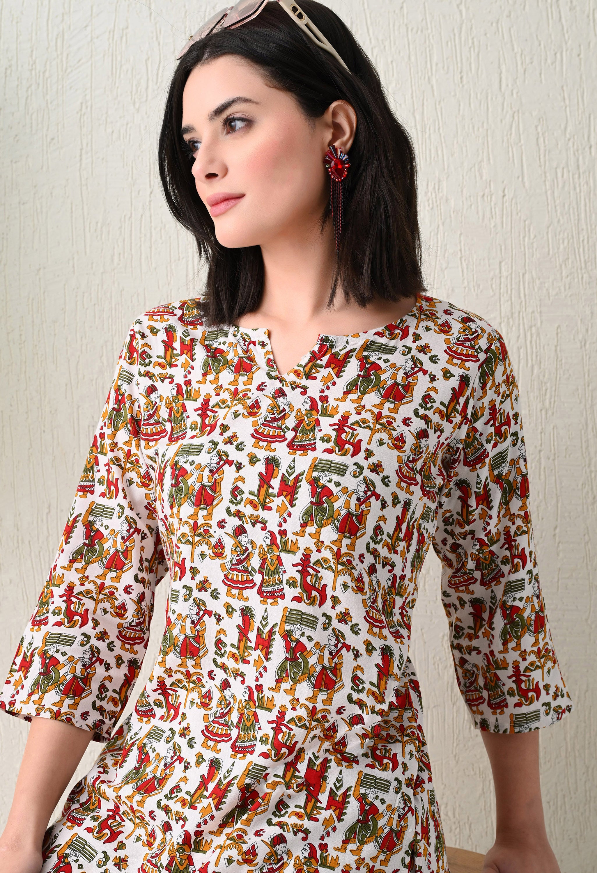 Jaipuri Print Night wear Set White