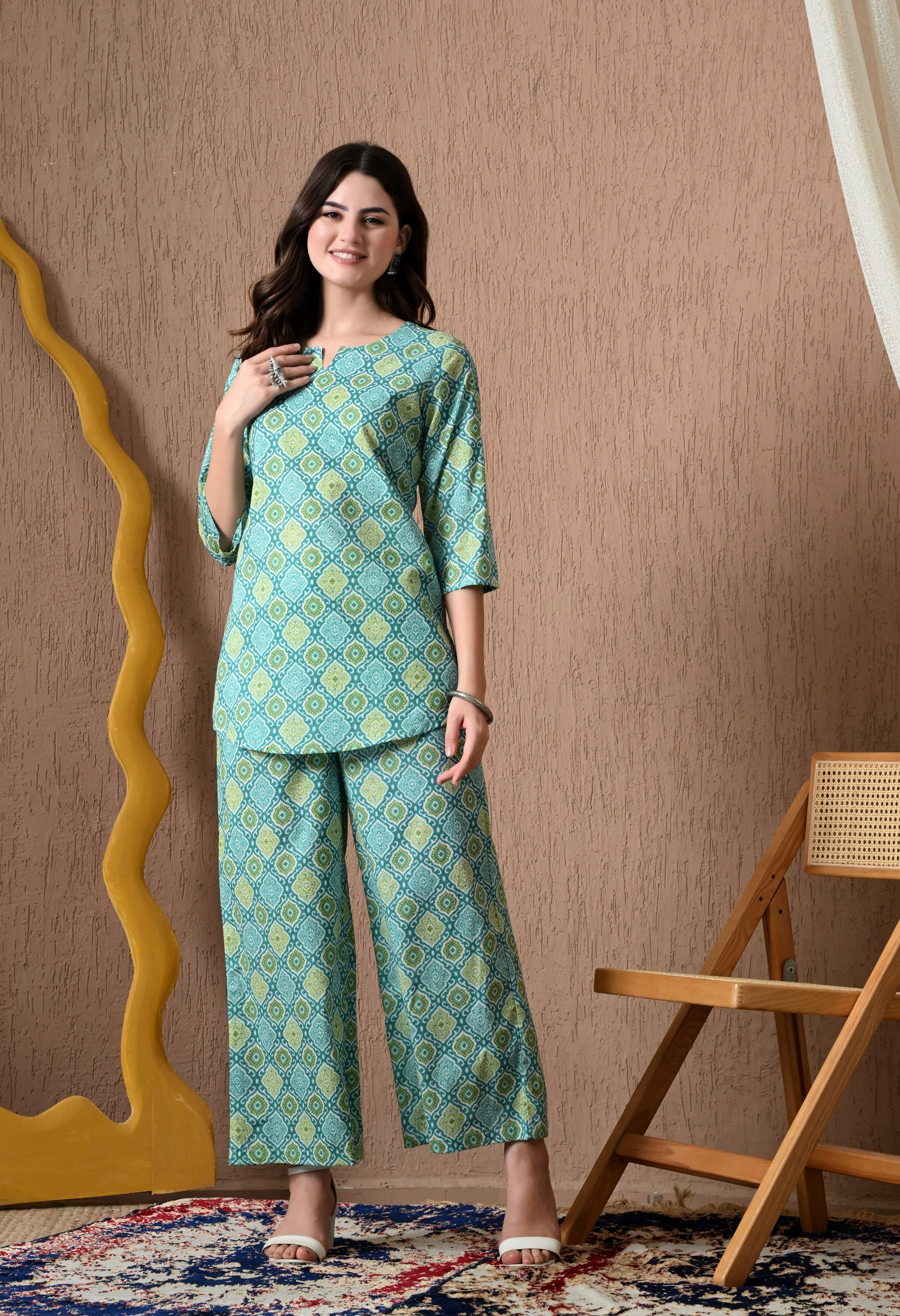 Greenish Blue Cotton Co-ord Set