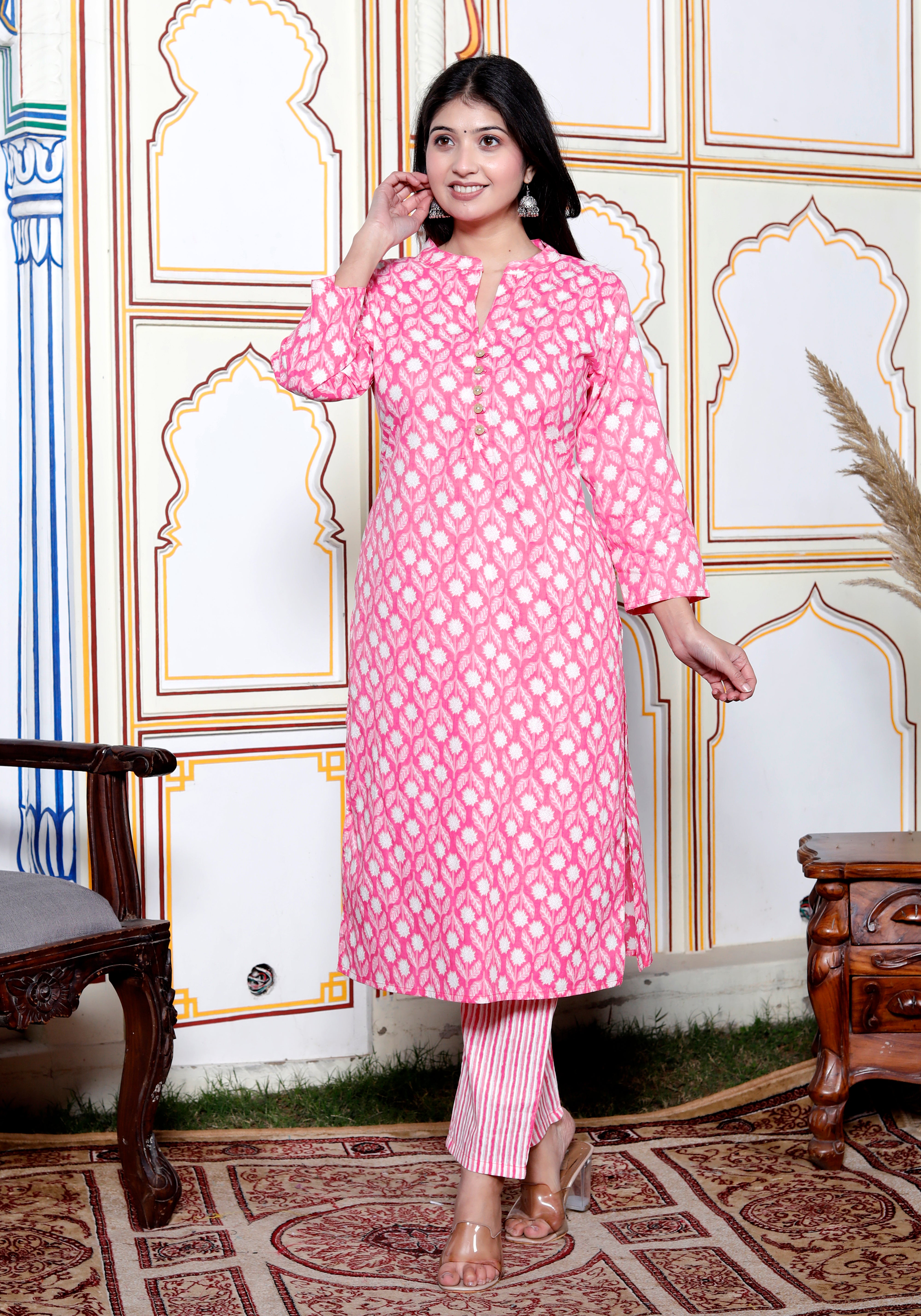 Pink Cotton Kurta with Pajama