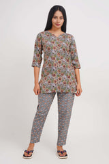 Beautiful Floral Printed Kurti with Pajama