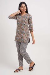 Beautiful Floral Printed Kurti with Pajama