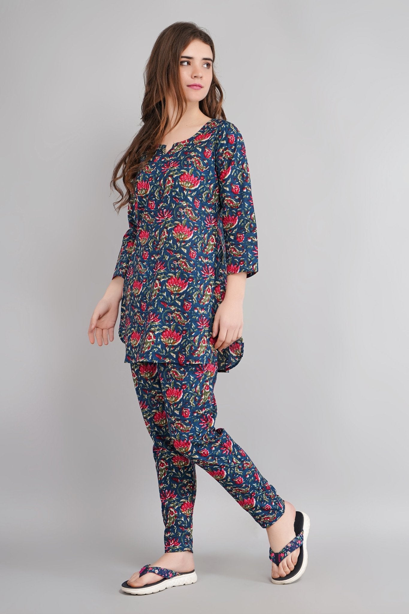 Floral Printed Short Kurti with Pyjama Set by Silakiva SILAKIVA