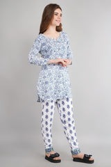 Floral Printed Night Suit (Short Kurta & Payjama Set) By Silakiva SILAKIVA