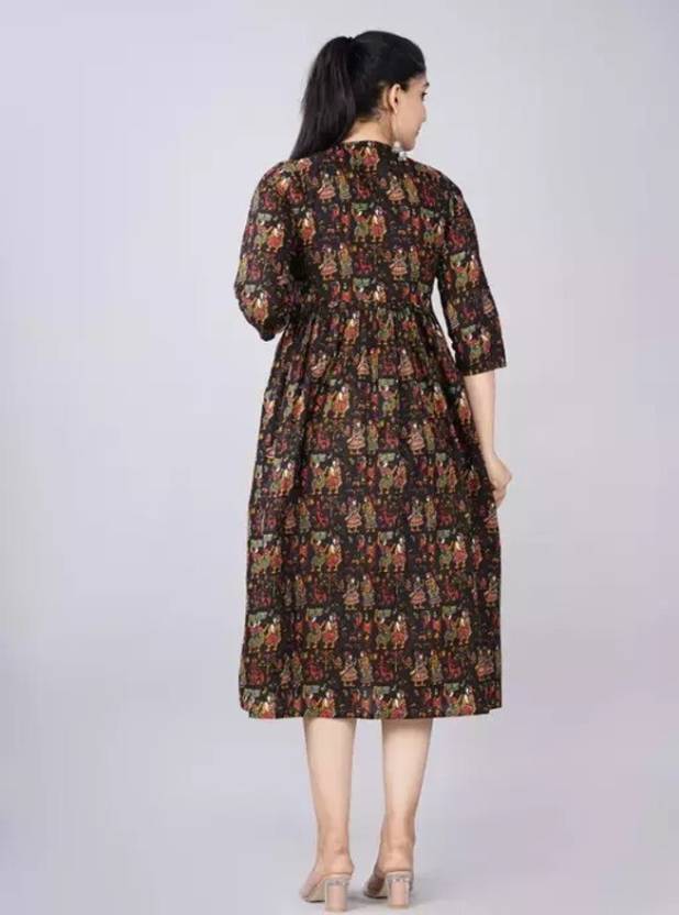 Women's Rayon Feeding Maternity Kurti Black SILAKIVA