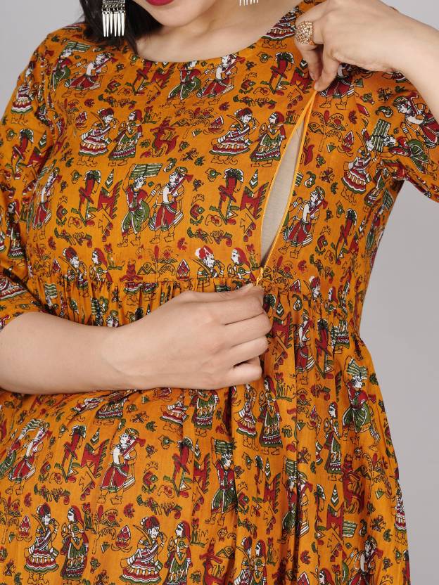 Women's Rayon Feeding Maternity Kurti Yellow SILAKIVA